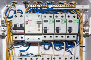 Electrical panel with switches and wires